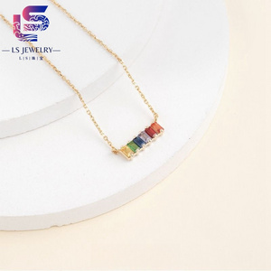 rectangle pendant dainty necklace 18k gold plated day 925 sterling silver pendent necklace for women lab grown gemstone necklace