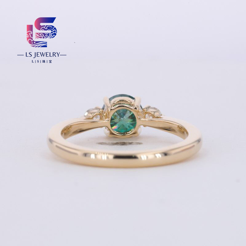 Classic 0.8ct Green Moissanite With Side Stone Ring 14k 18k Solid Gold Moissanite Rings Engagement Ring