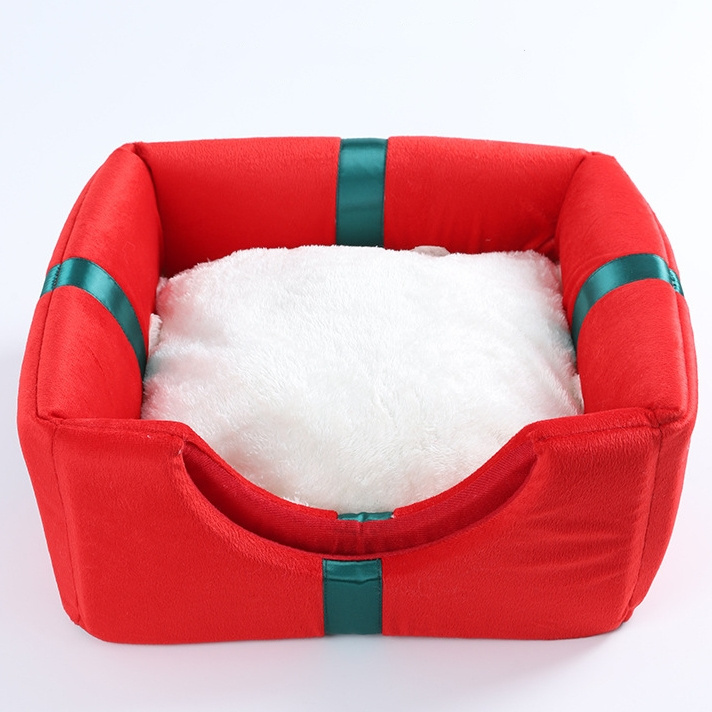 Indoor kitten puppy Pet Cave Nest Portable Fully Enclosed Plush Christmas Gift Box Cat Dog house bed