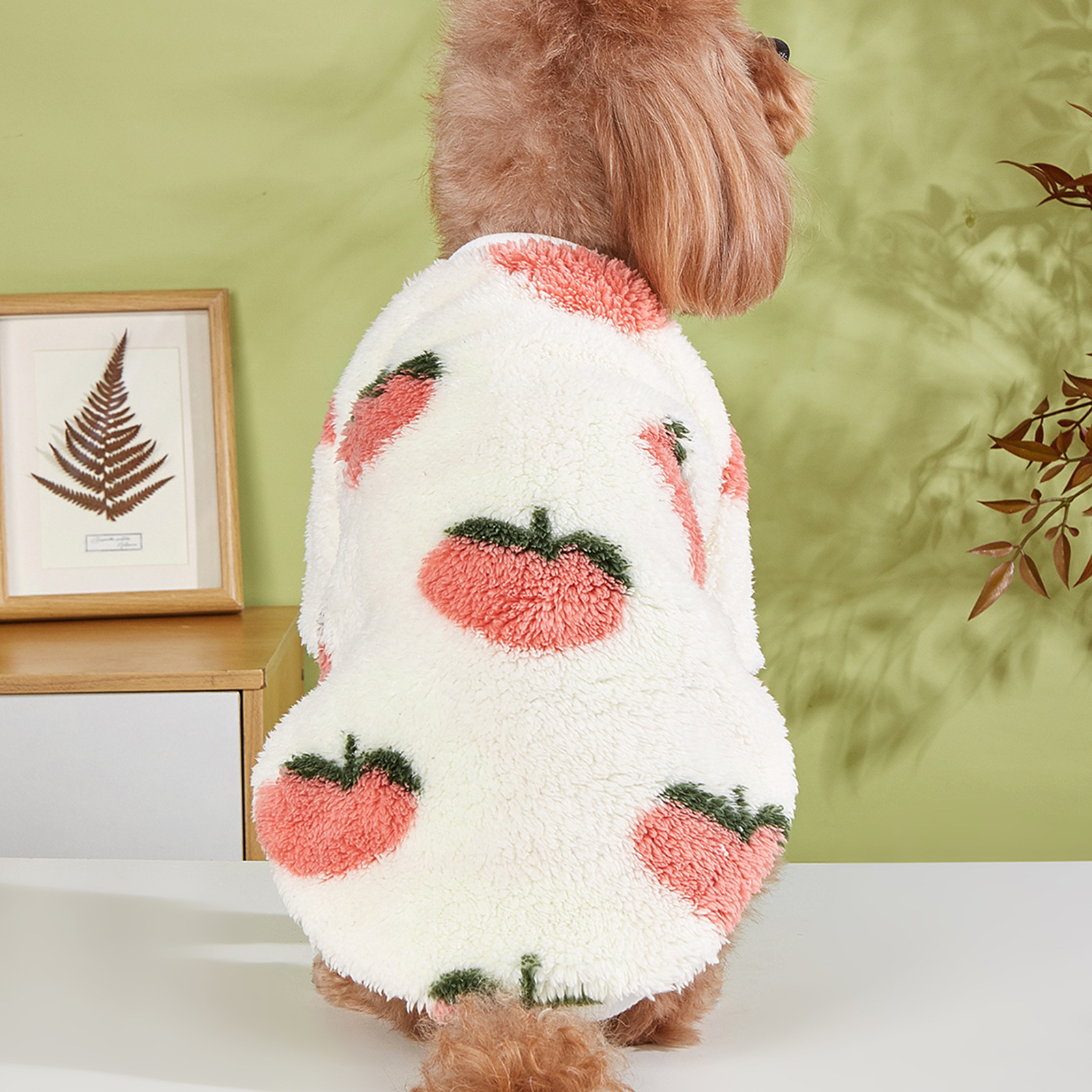 Pet clothes warm thickened dog apparel white pink peach pattern fleece small dog winter coat