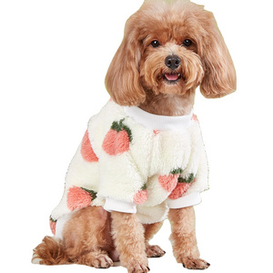 Pet clothes warm thickened dog apparel white pink peach pattern fleece small dog winter coat