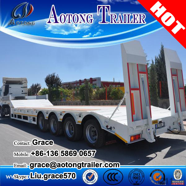 4 axles 80T hydraulic lowboy low loader lowbed truck semi trailer, customised Low bed trailer dimensions