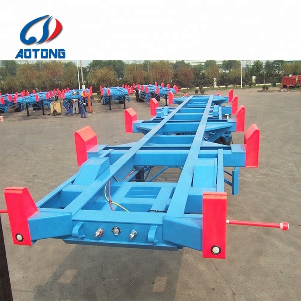 AOTONG 2 Axle skeleton shipping container  40FT 45ft Korea Port bomb cart skeletal Container Semi chassis Terminal Trailer