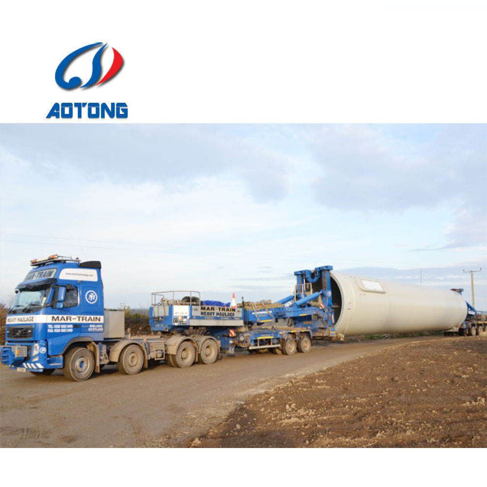 China Wind Blade Extendable Lowbed Trailer Steering Axles Windmill Turbine Telescopic Lowbed Trailers For Sale