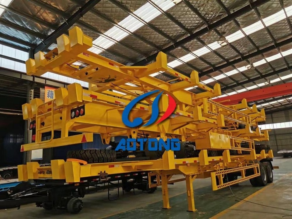 AOTONG 2 Axle skeleton shipping container  40FT 45ft Korea Port bomb cart skeletal Container Semi chassis Terminal Trailer