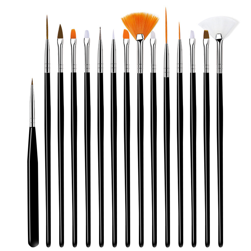 15 Pcs Nail Art Drawing Liner Brush Kit Acrylic Liquid Powder Carving Manicure Gel Brush Beauty Tools for Nail Salon