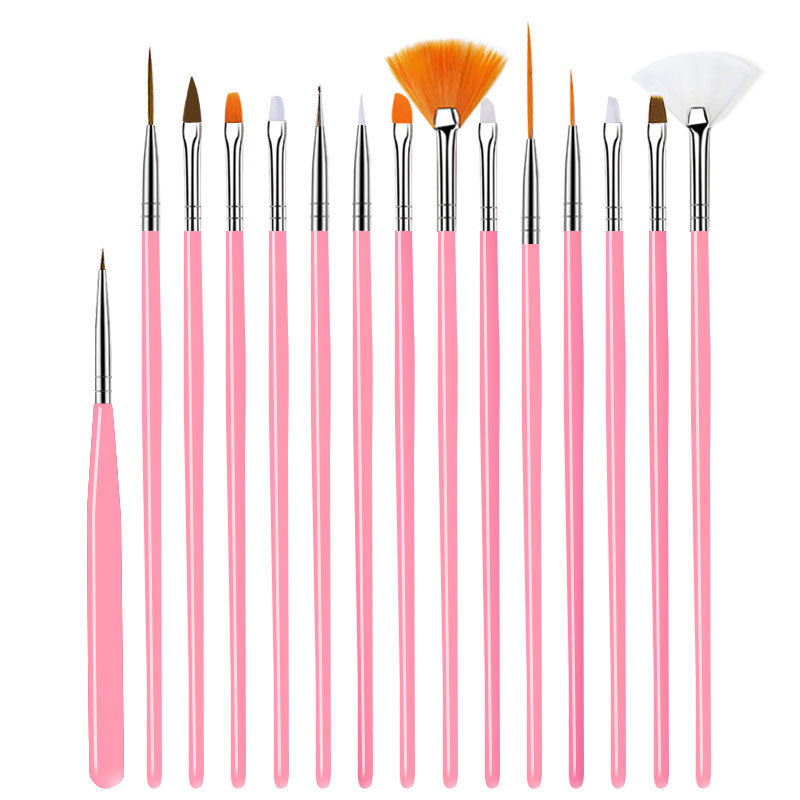 15 Pcs Nail Art Drawing Liner Brush Kit Acrylic Liquid Powder Carving Manicure Gel Brush Beauty Tools for Nail Salon