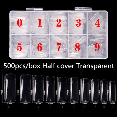 Professional Salon 500PCS Clear Long Square Nail Art Tips Full Half Cover Press on Coffin Gel Set Nail Tools