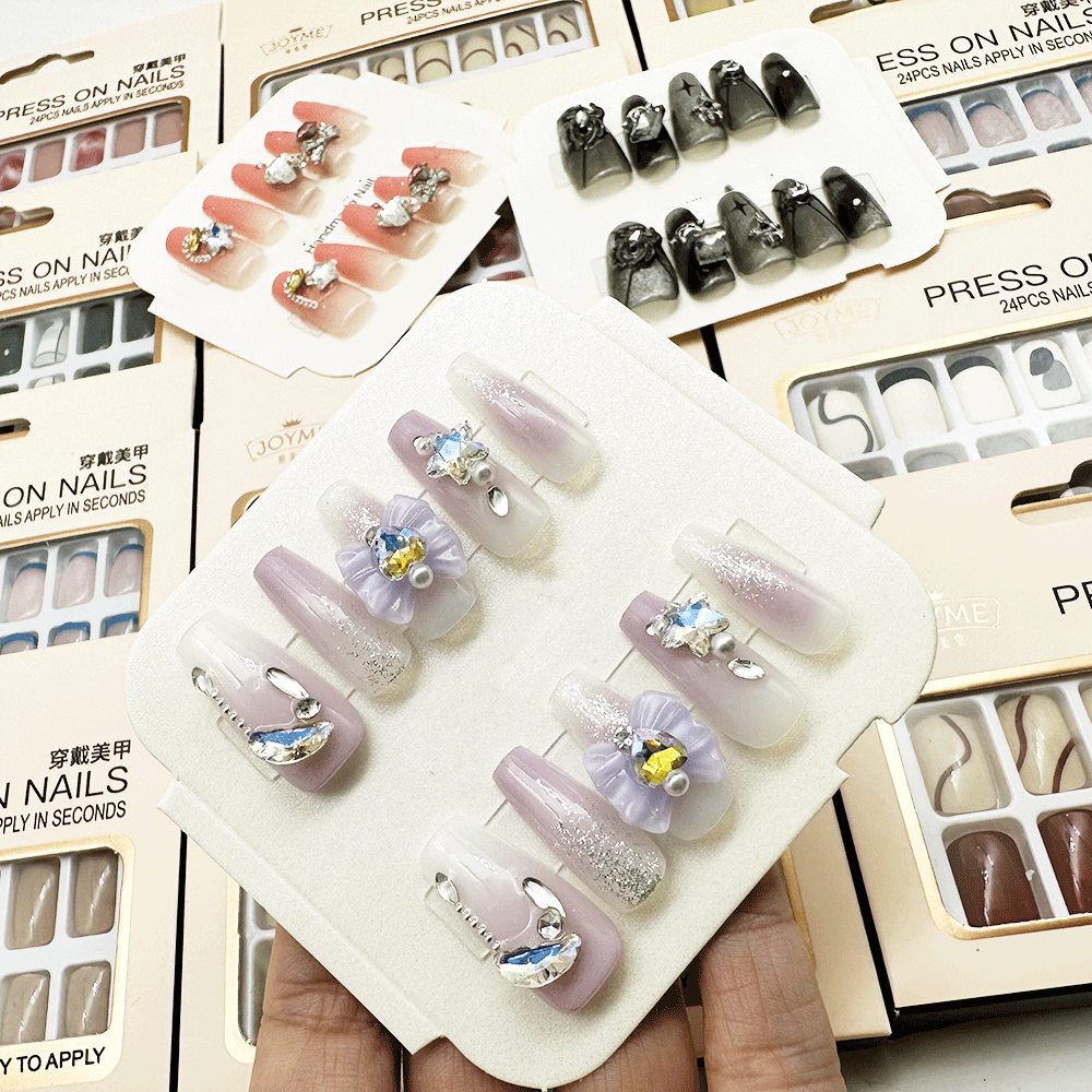 Wholesale french false nails 24 pcs tips custom handmade Acrylic Press On Nails Free sample nail set