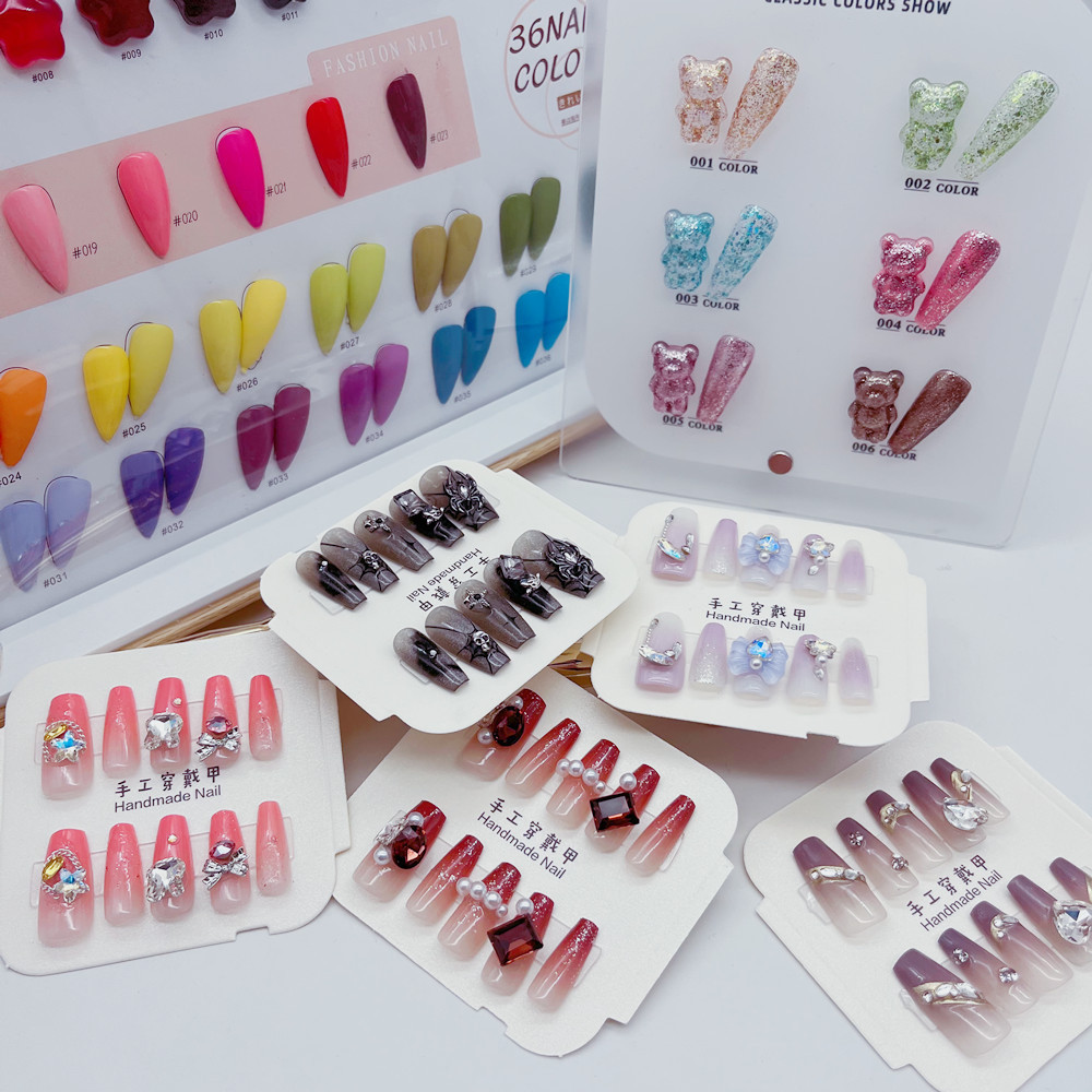 Wholesale french false nails 24 pcs tips custom handmade Acrylic Press On Nails Free sample nail set