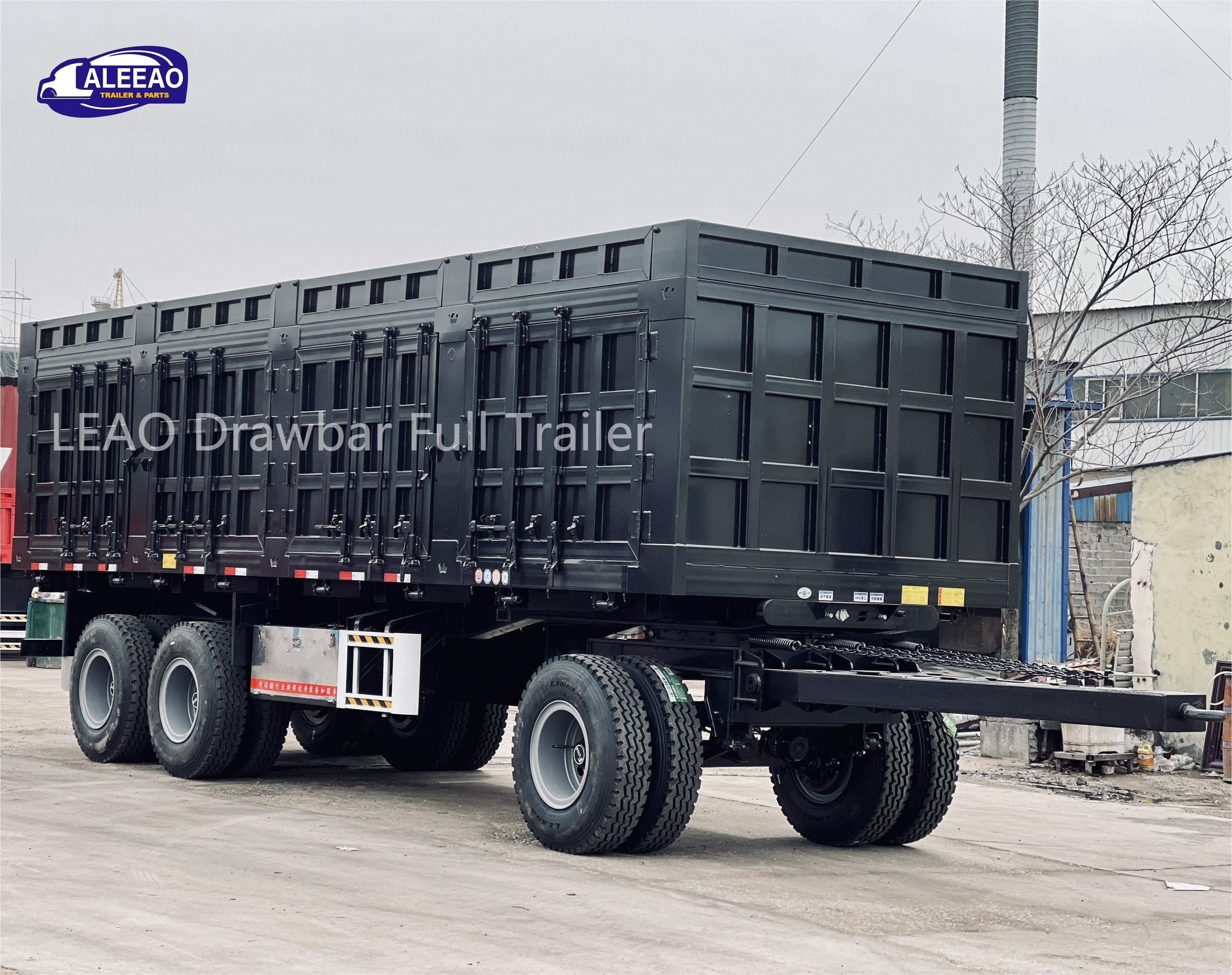 ALEEAO Farm Tractor Container Transport Side Tipping Draw Bar Full Trailer With Draw Bar Coupling For Sale