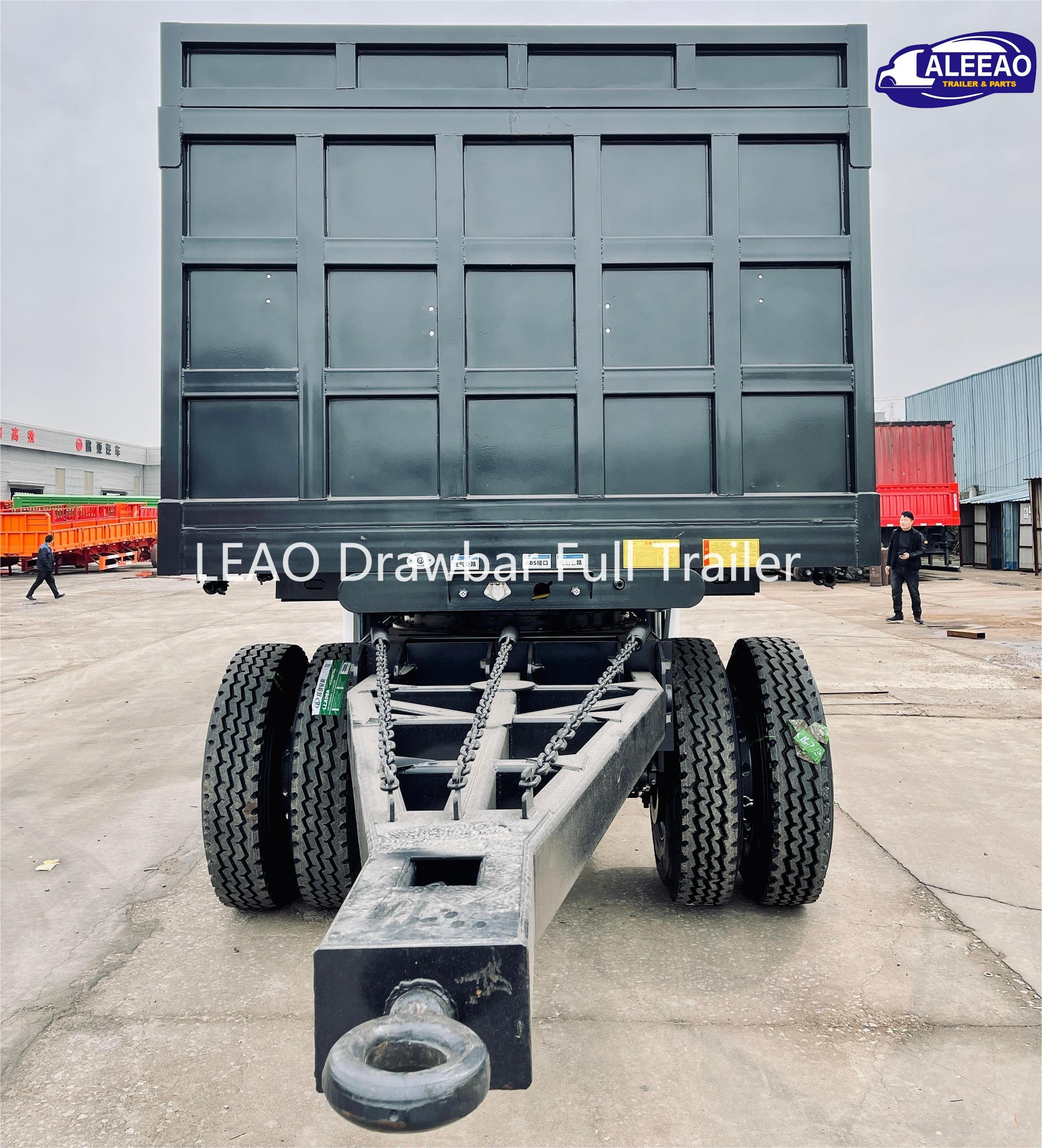 ALEEAO Farm Tractor Container Transport Side Tipping Draw Bar Full Trailer With Draw Bar Coupling For Sale