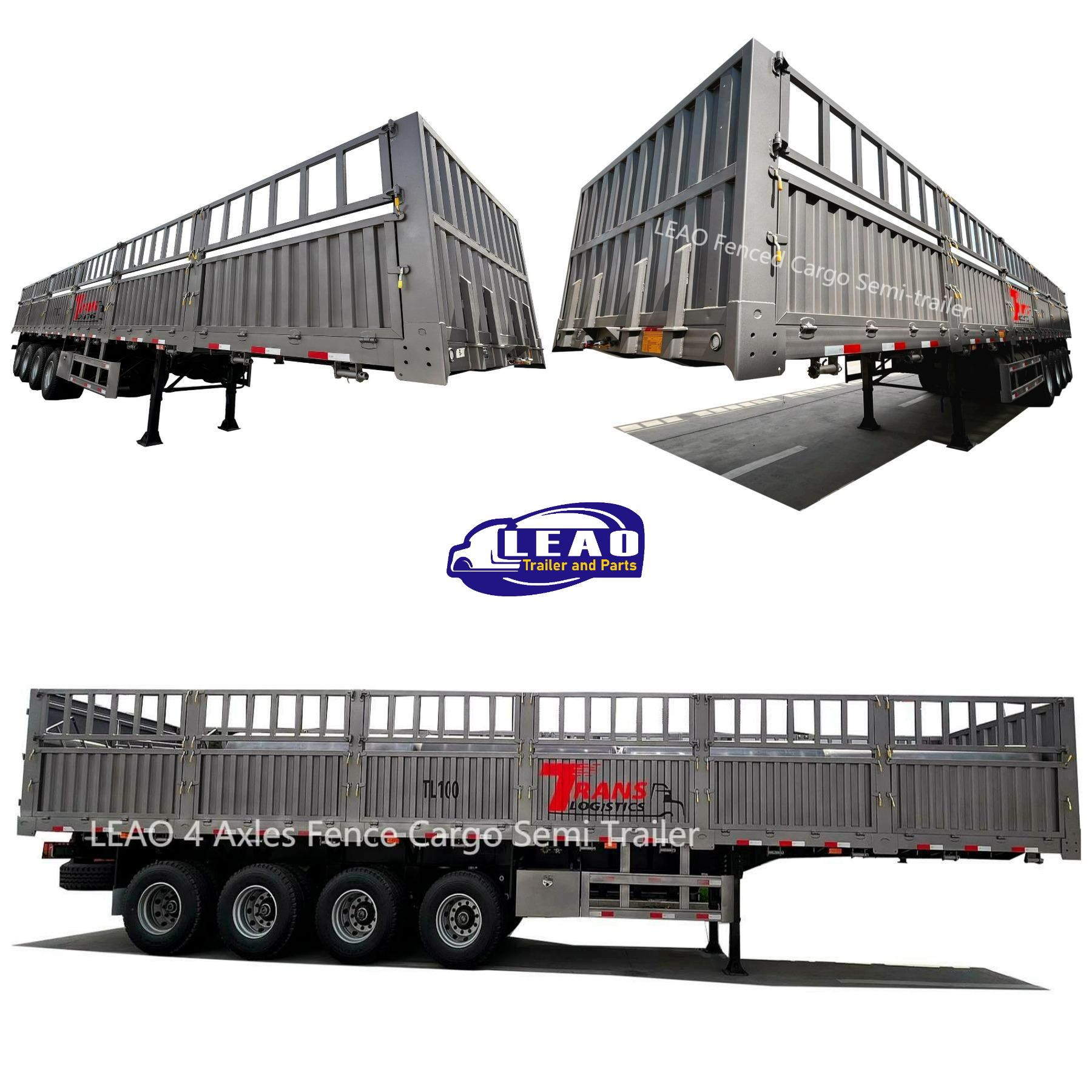 3 axles 50tons 60tons sugar cane transport trailer fence cargo trailer cargo truck trailer for sale