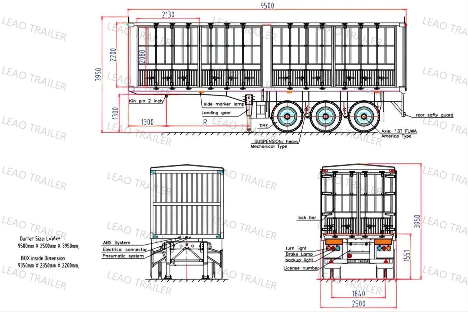 3 axles 50tons 60tons sugar cane transport trailer fence cargo trailer cargo truck trailer for sale