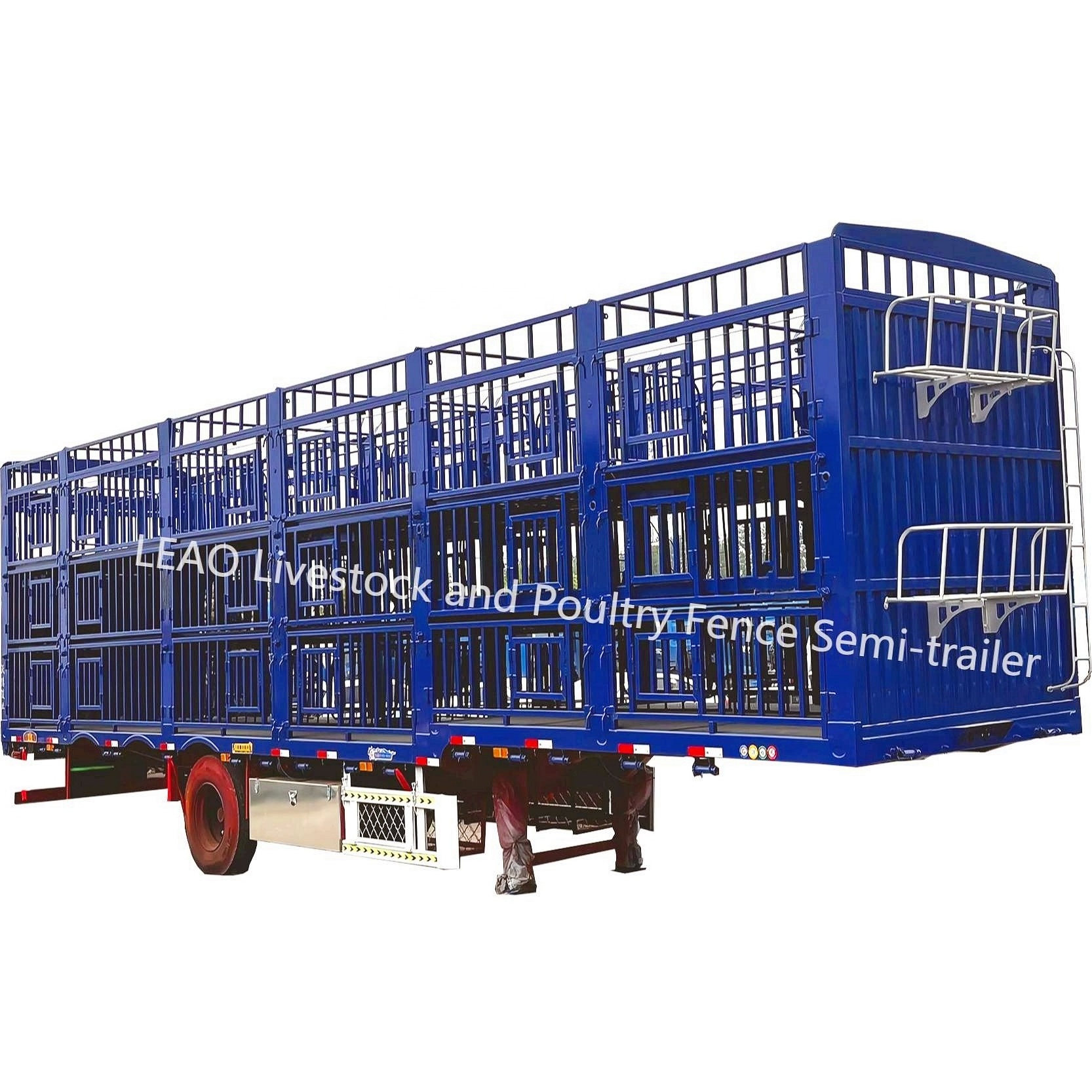 LEAO factory supply 3 axles double deck livestock and poultry fence semi-trailer semi truck fence trailer