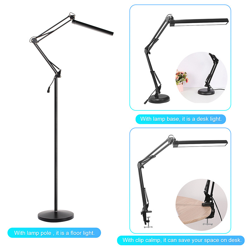 Folding Telescopic Metal Floor Lamp Adjustable Architect Swing Arm Standing Lamps Heavy Duty Base Eye-Caring Reading Study Light