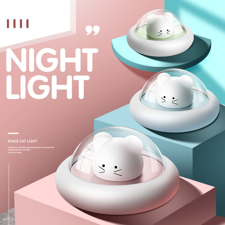 Home Decoration Small Timing Lamps Atmosphere Reading Lamp Romantic UFO Space Cute Mouse Night Light for Bedroom/Office/Hotel