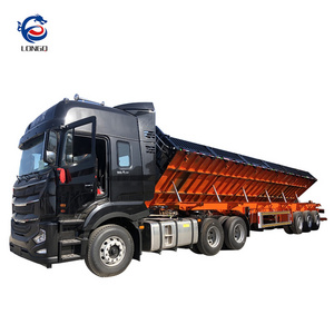 LONGQ 3 axles dumper aggregate side dump tipping trailers 45cbm tipper gooseneck grain dumping semi trailers for sale