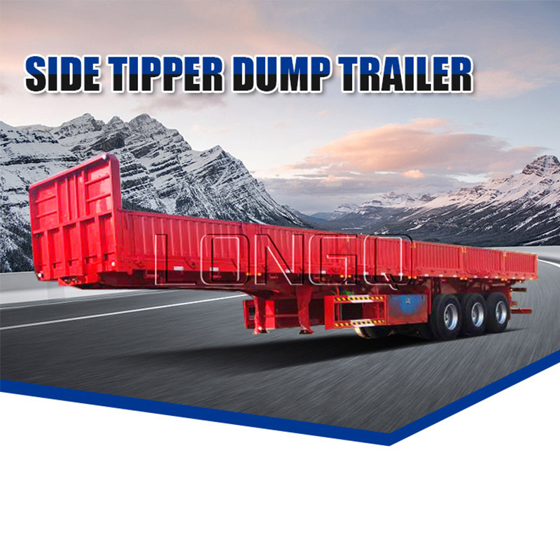 LONGQ 3 axles dumper aggregate side dump tipping trailers 45cbm tipper gooseneck grain dumping semi trailers for sale