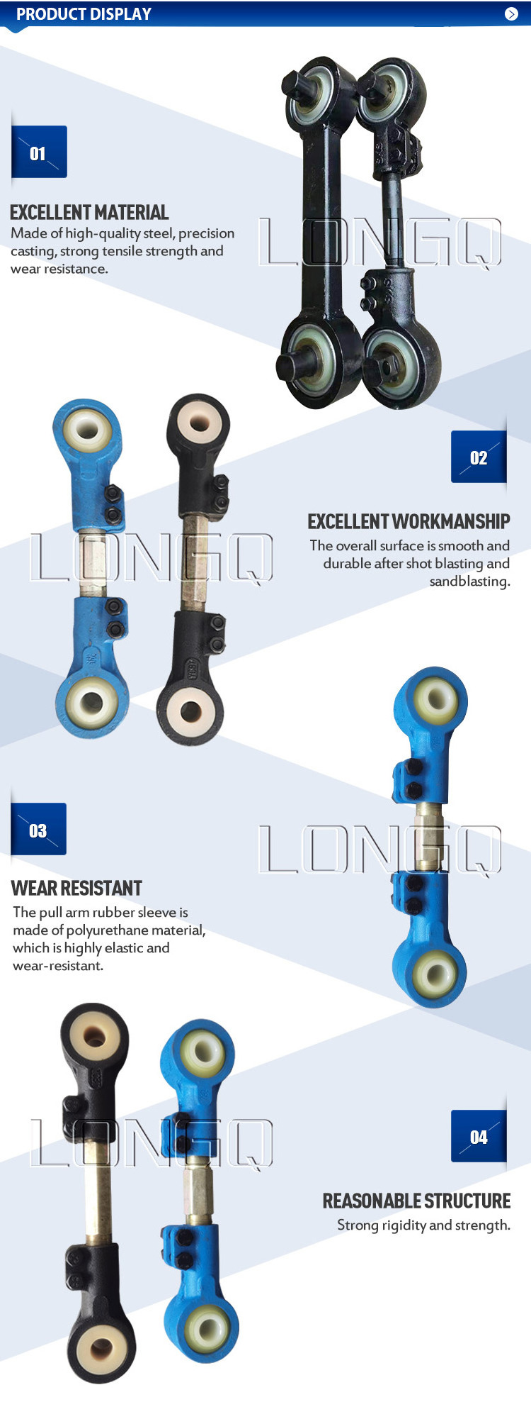 LONGQ OEM high quality semi trailer suspension parts fixed or adjustable torque arm with rod bush