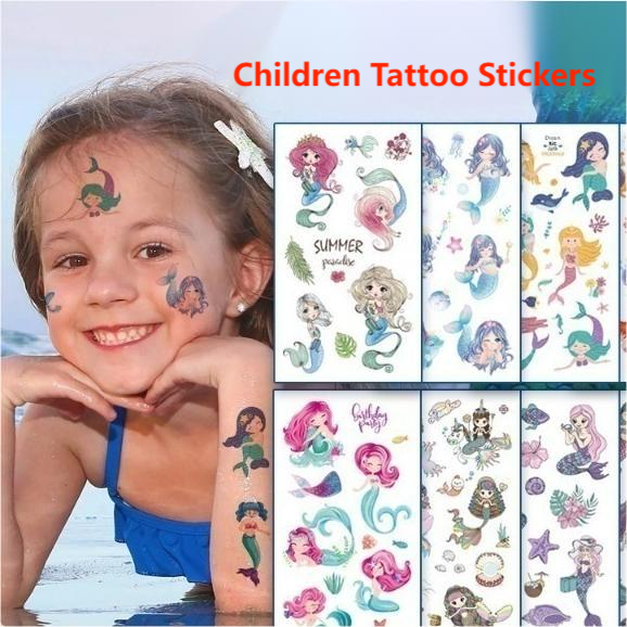 Children Waterproof Mermaid Tattoo Stickers Animal Show Cartoon Fun Tattoo Stickers Art Paper Tattoo