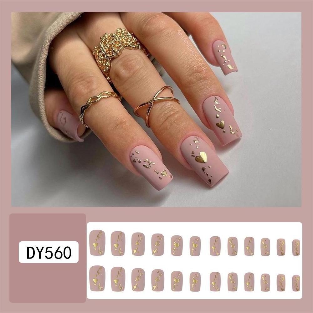 High Quality Medium Length False Nails Square Lines Fake Nails Tip Elegant Design Press On Nails