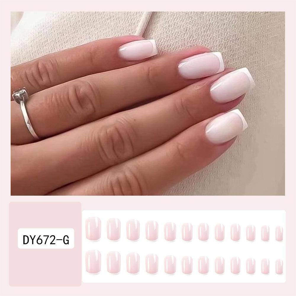 High Quality Medium Length False Nails Square Lines Fake Nails Tip Elegant Design Press On Nails