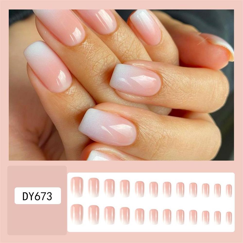 High Quality Medium Length False Nails Square Lines Fake Nails Tip Elegant Design Press On Nails