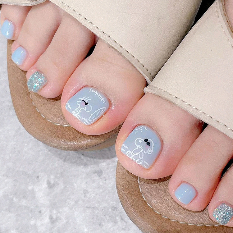 DIY Wearable French white cloud  Toenails press on toes nail artificial removable false toe nails