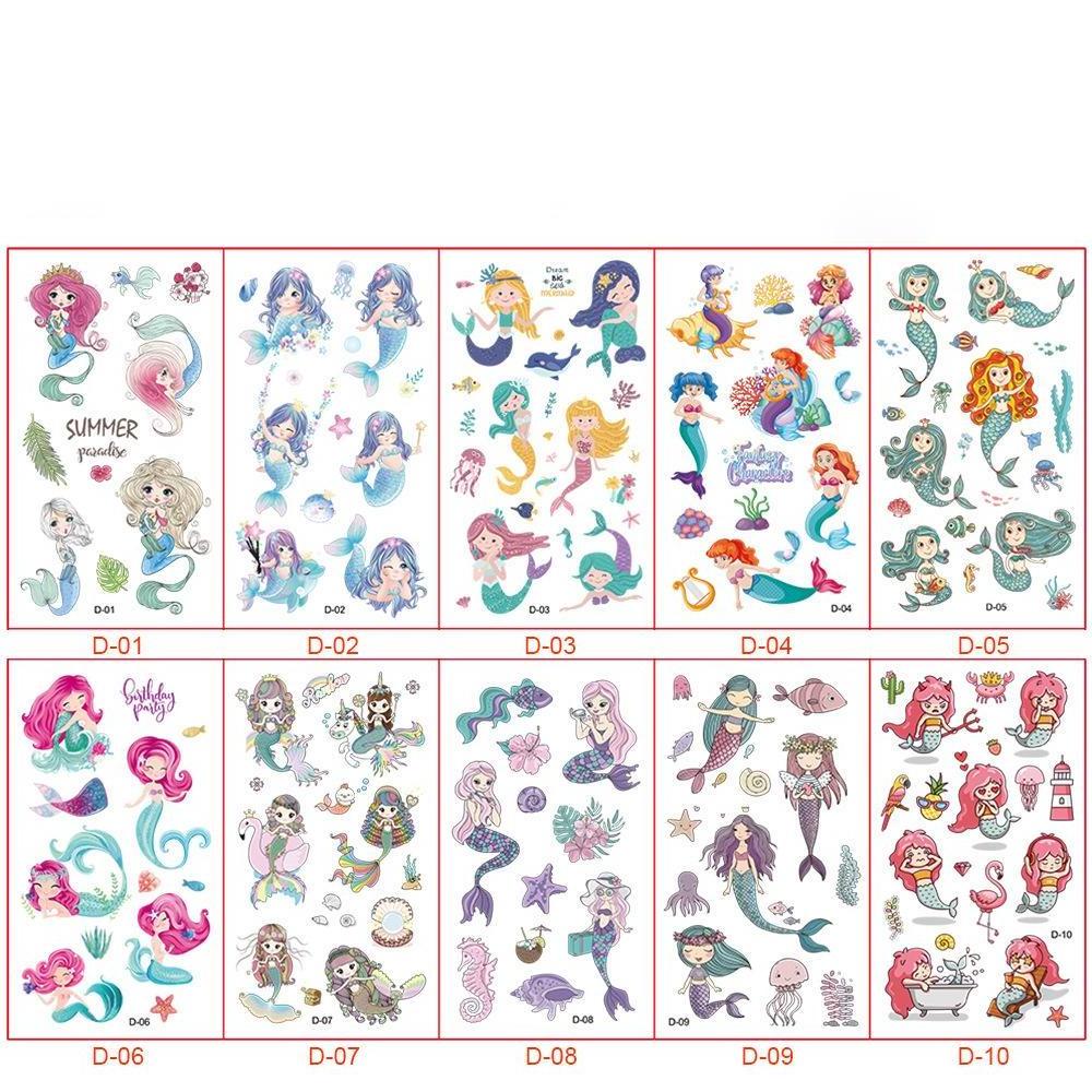 Children Waterproof Mermaid Tattoo Stickers Animal Show Cartoon Fun Tattoo Stickers Art Paper Tattoo