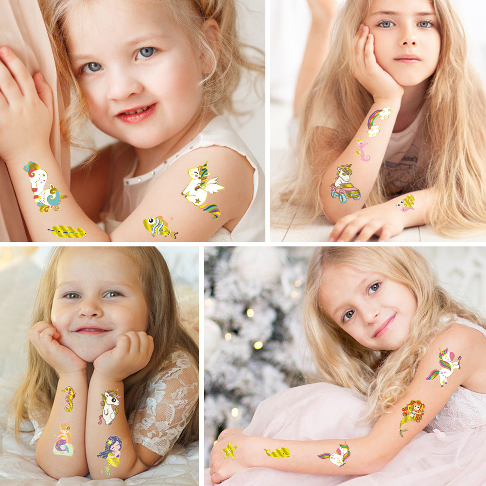 Fashion Wholesale Cute Gold Kids Temporary Tattoo Cartoon Fairy Tattoo Stickers Gold Metallic Tattoo For Children