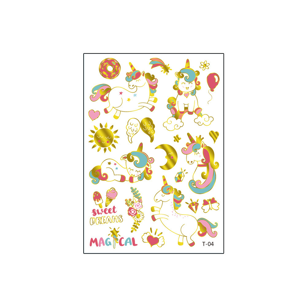 Fashion Wholesale Cute Gold Kids Temporary Tattoo Cartoon Fairy Tattoo Stickers Gold Metallic Tattoo For Children