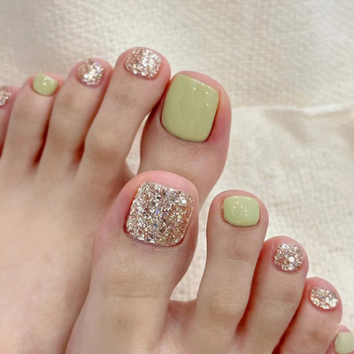 DIY Wearable French white cloud  Toenails press on toes nail artificial removable false toe nails