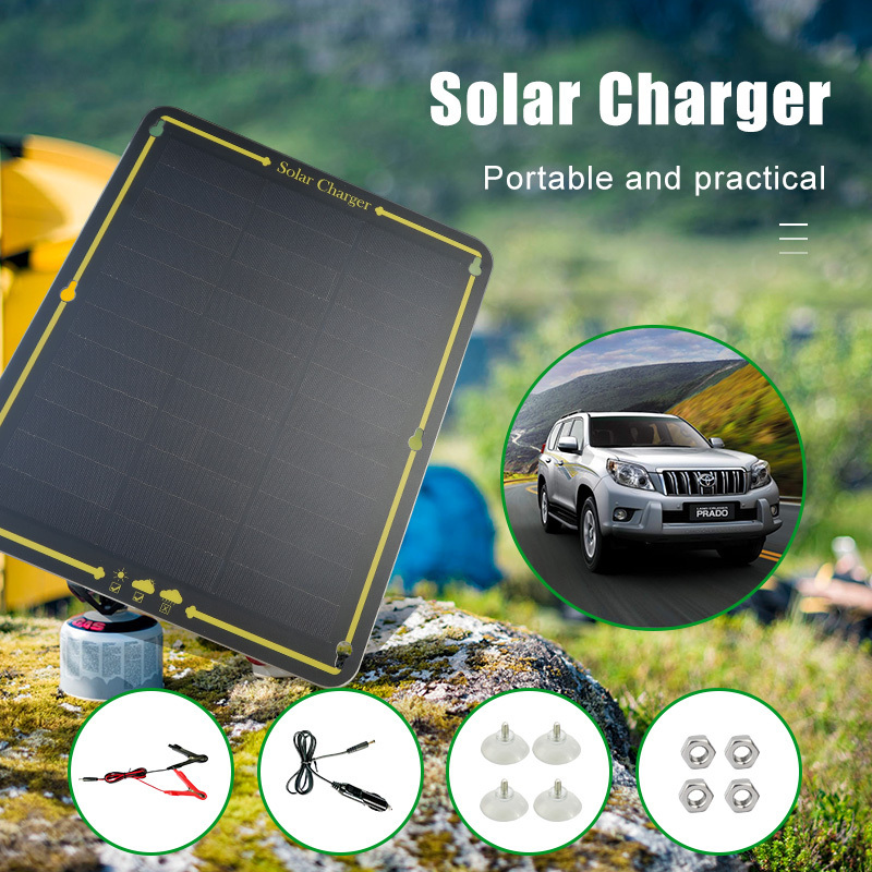 LLSOLAR Portable 20W Solar Battery Charger Maintainer Flexible Solar Panel Kit 12v Solar Trickle Charger for Car Truck Boat RV M