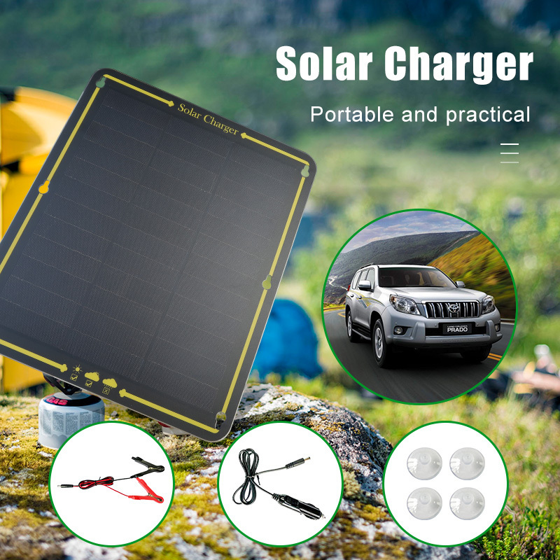 LLSOLAR Portable 15W Solar Battery Charger Maintainer Flexible Solar Panel Kit 12v Solar Trickle Charger for Car Truck Boat RV M