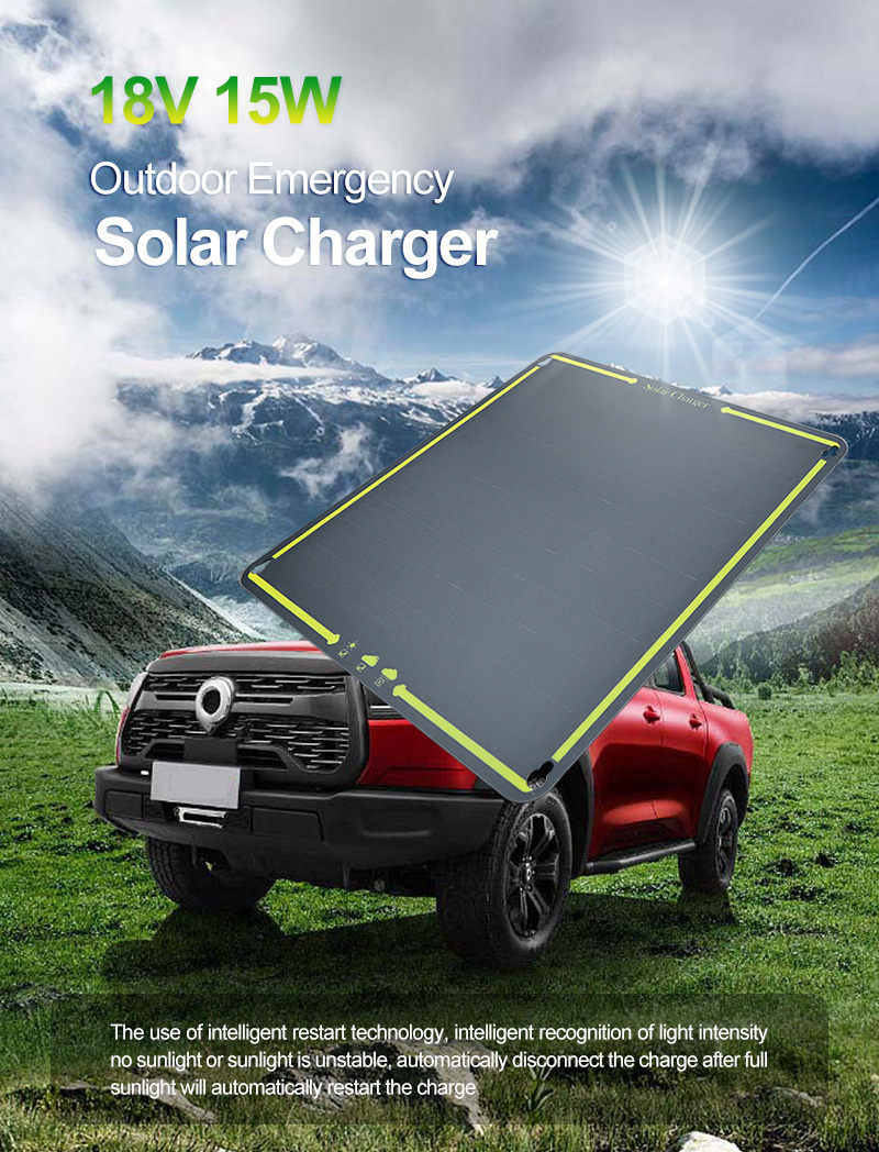 LLSOLAR Portable 15W Solar Battery Charger Maintainer Flexible Solar Panel Kit 12v Solar Trickle Charger for Car Truck Boat RV M