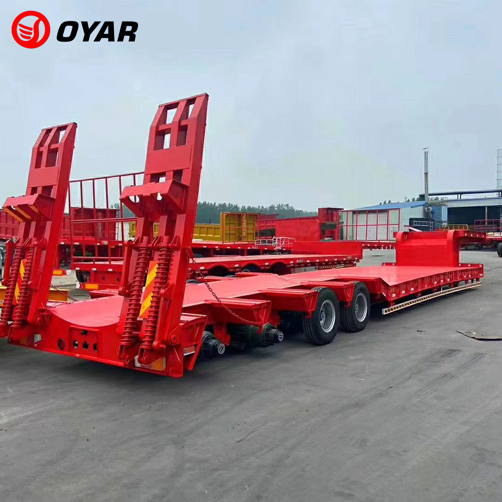 40 60 100 Ton Heavy Duty 3 Axle 4 Axle Low Flatbed Loader Deck Lowboy Trailers Lowbed Semi Trailer