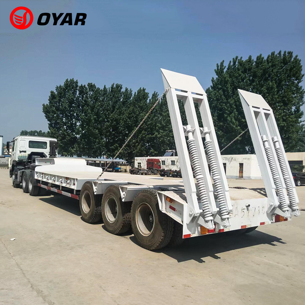 40 60 100 Ton Heavy Duty 3 Axle 4 Axle Low Flatbed Loader Deck Lowboy Trailers Lowbed Semi Trailer