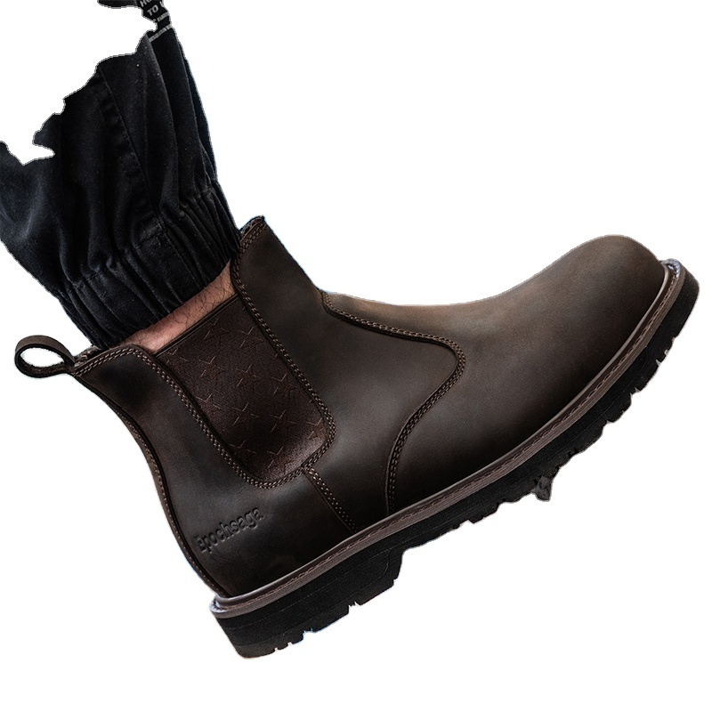 Factory direct sales genuine leather industrial men work boots with 18 KV insulation Glass fiber toe