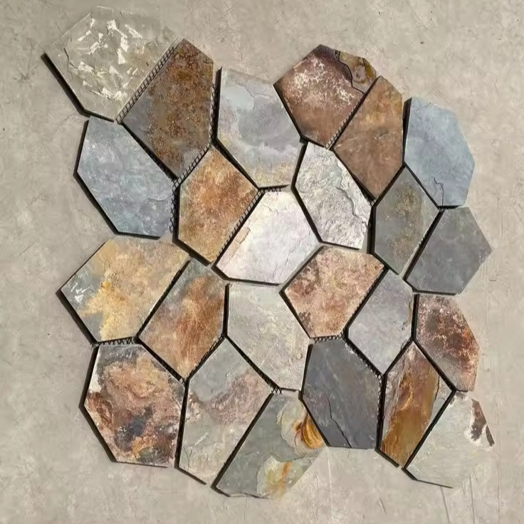 Outdoor Stone Floor Tiles Natural Stone Block Paving  Natural Paving Flagstone on mesh or Mesh Flagstone for Wall