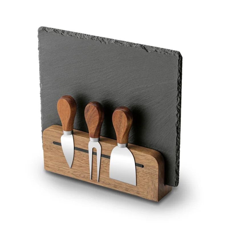 Easter Slate Charcuterie Board Cheese Tray and Magnetic Knife Set  with Wooden Display Holder for Cheese Tools