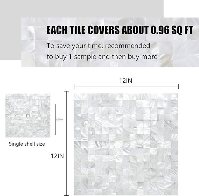 Peel and Stick Pearl White Mother of Shell Square Mosaic Tile Wall Panel For Bathroom Kitchen Wall Spa Shower Backsplash Tile