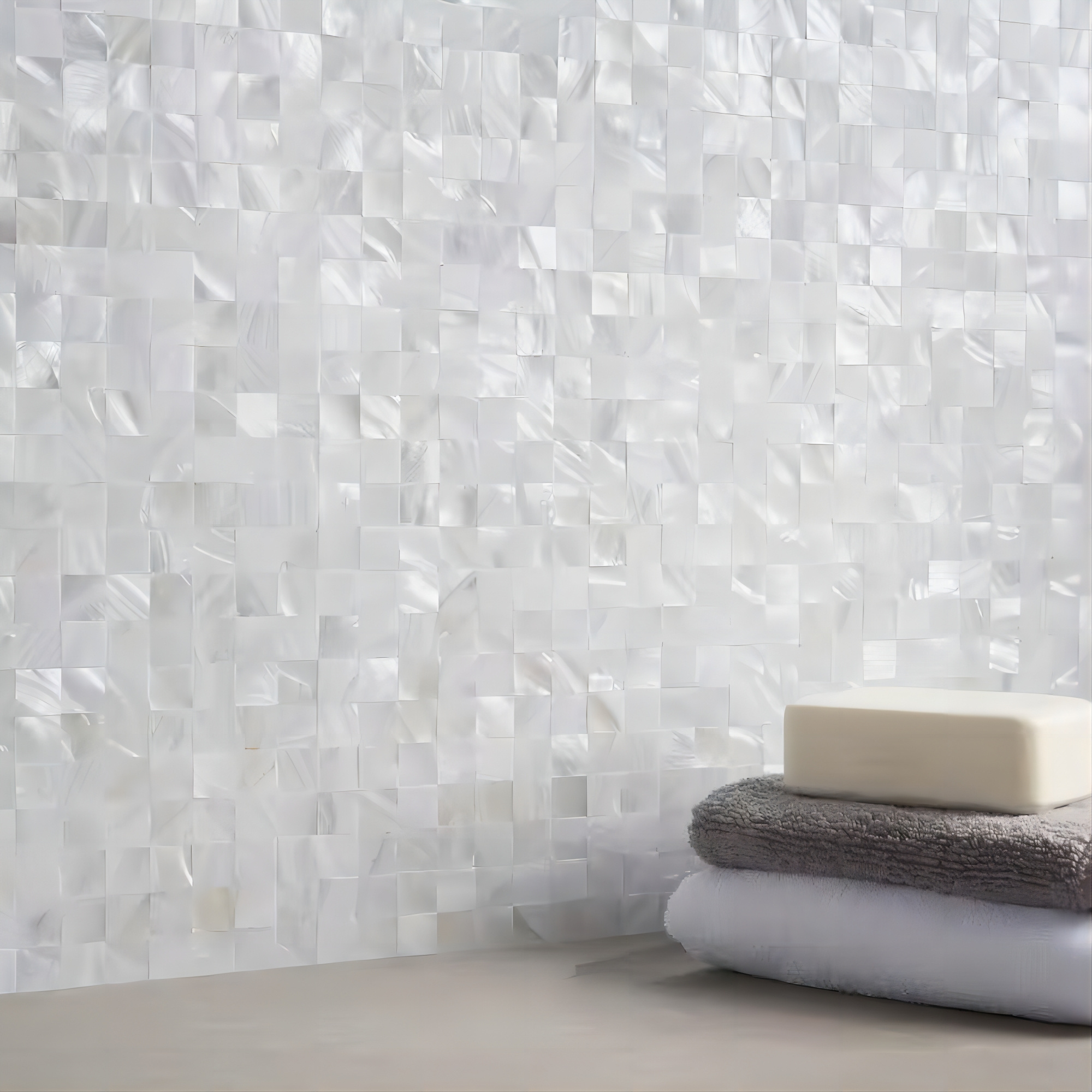 Peel and Stick Pearl White Mother of Shell Square Mosaic Tile Wall Panel For Bathroom Kitchen Wall Spa Shower Backsplash Tile