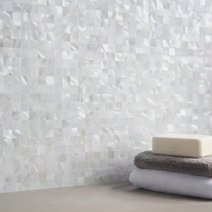 Peel and Stick Pearl White Mother of Shell Square Mosaic Tile Wall Panel For Bathroom Kitchen Wall Spa Shower Backsplash Tile