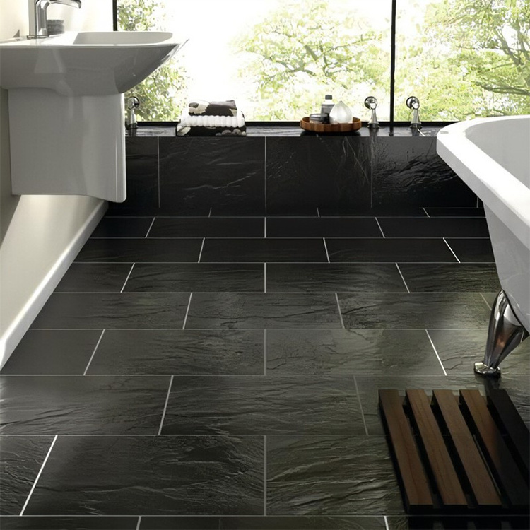 Cheap Natural Matte Finish Water Absorbent Non Slip Bathroom Floor Tiles Black Slate Flooring Tile