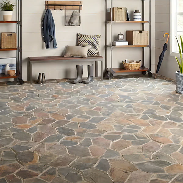 Rustic Flagstone Rust Color Meshed Irregular Natural Stone Blocks Slate Mosaic Paving Flooring Tiles For Patio Path Way