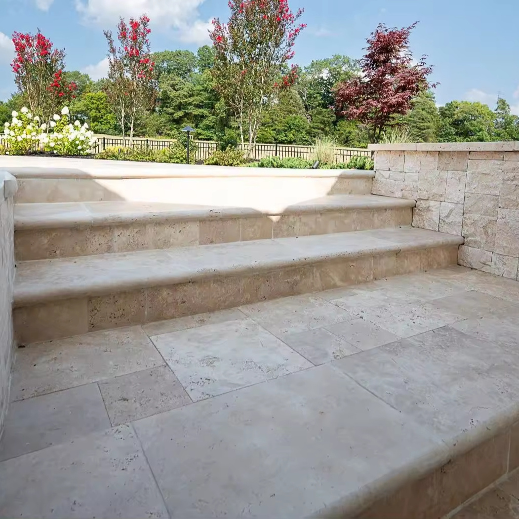 Ivory Travertine Tumbled Double Bullnose Pool Coping Premium Travertine Pavers For Exterior And Interior Natural Stone