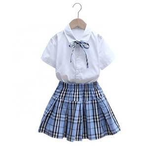 Wholesale customized striped girls solid skirt primary and secondary student school uniform short-sleeved shirts