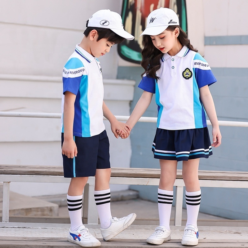 2024 Custom Design logo Summer primary school Uniforms kindergarten student's Skirt and shirt Kids uniforms For Boys Girls