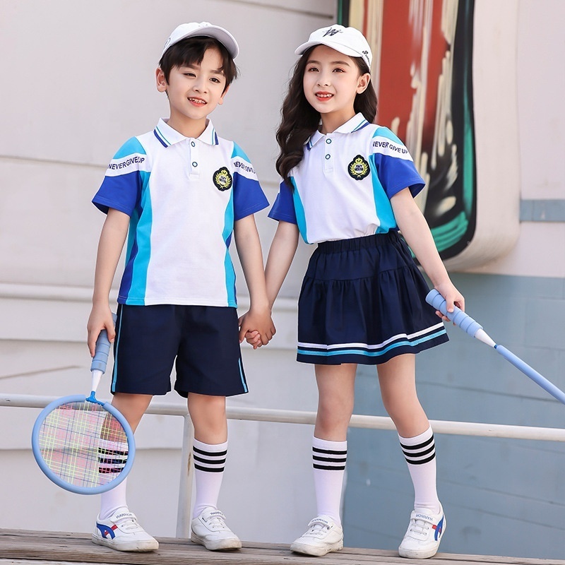 2024 Custom Design logo Summer primary school Uniforms kindergarten student's Skirt and shirt Kids uniforms For Boys Girls